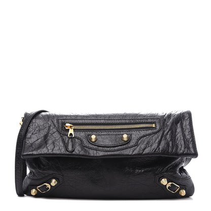 Balenciaga Agneau Giant 12 Gold Hardware Envelope Strap Clutch Black 1 of 10