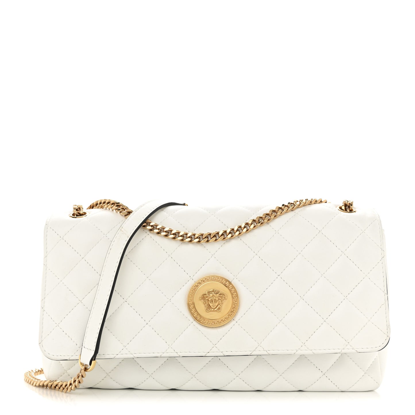 Nappa Quilted Medusa Medium Chain Crossbody White