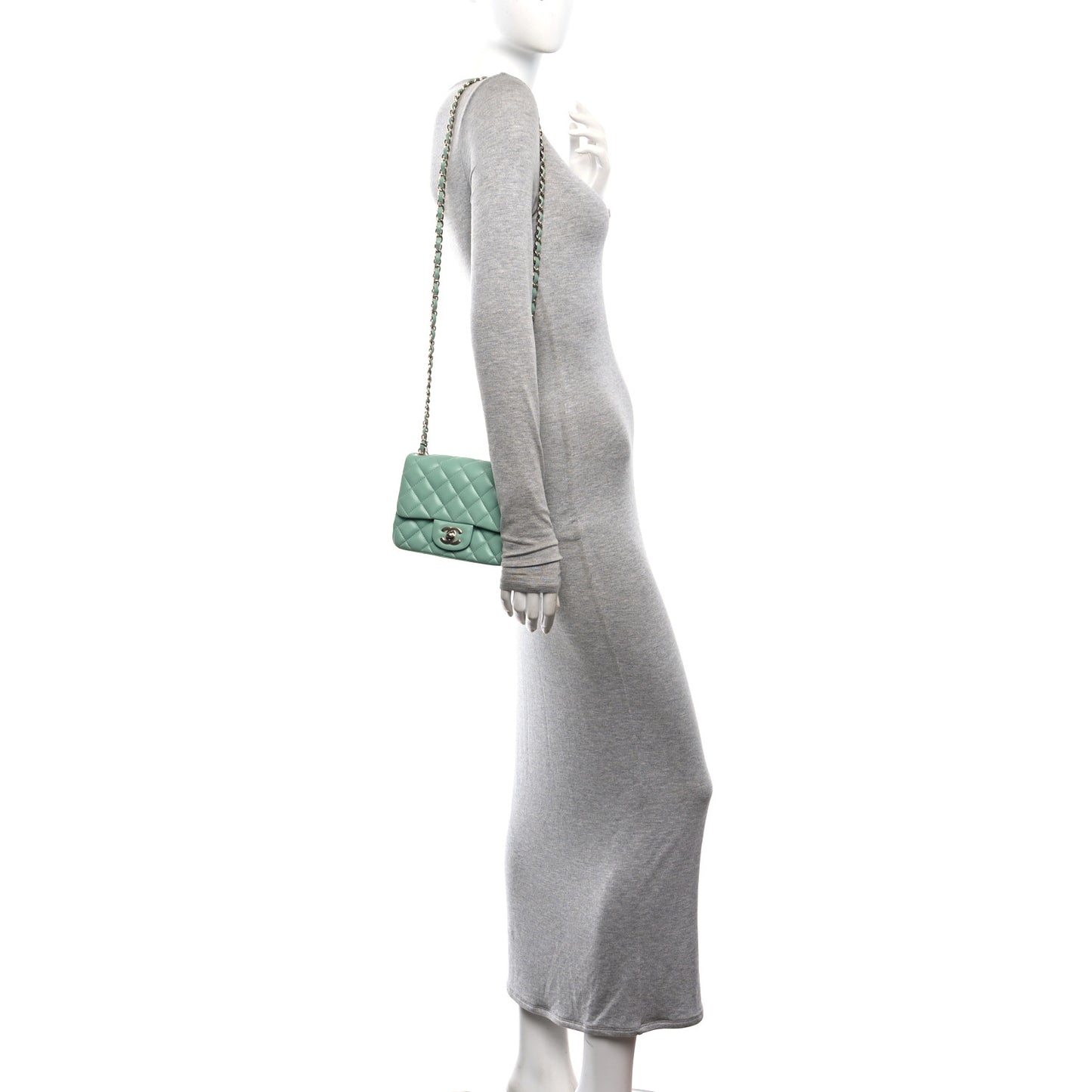 Lambskin Quilted Mini Square Flap Light Green