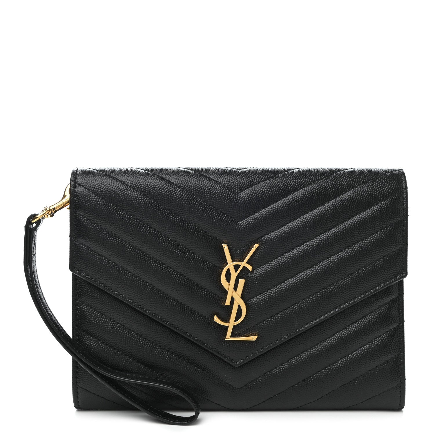 Saint Laurent Grain De Poudre Matelasse Chevron Monogram Envelope Clutch Black 1 of 7