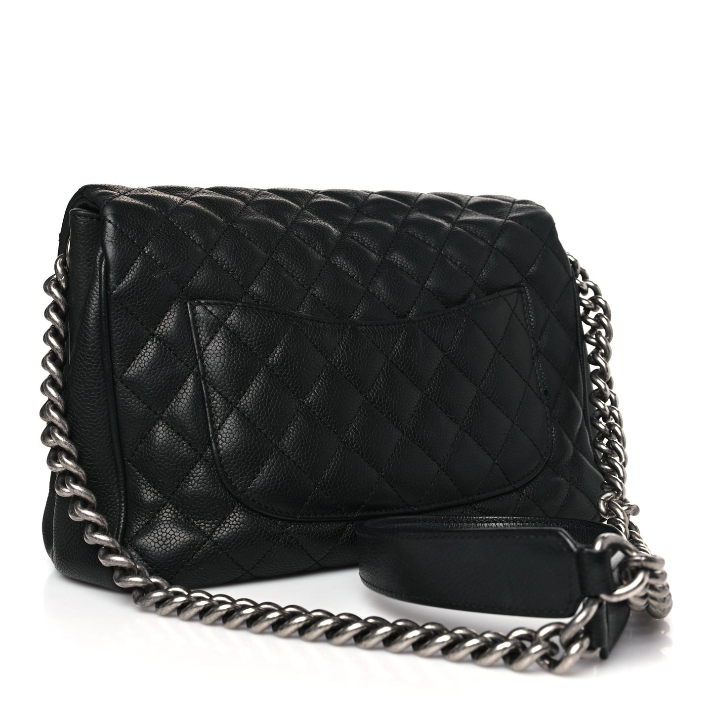 Caviar Quilted Medium Rock In Rome Single Flap Black