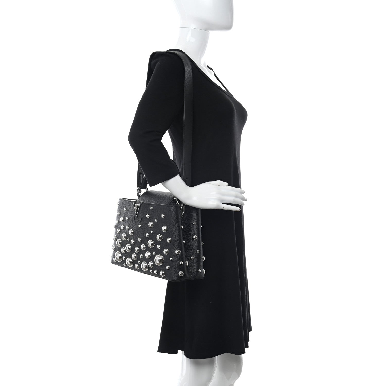 Louis Vuitton LV X YK Taurillon Brass Metal Dots Capucine MM Black 2 of 9