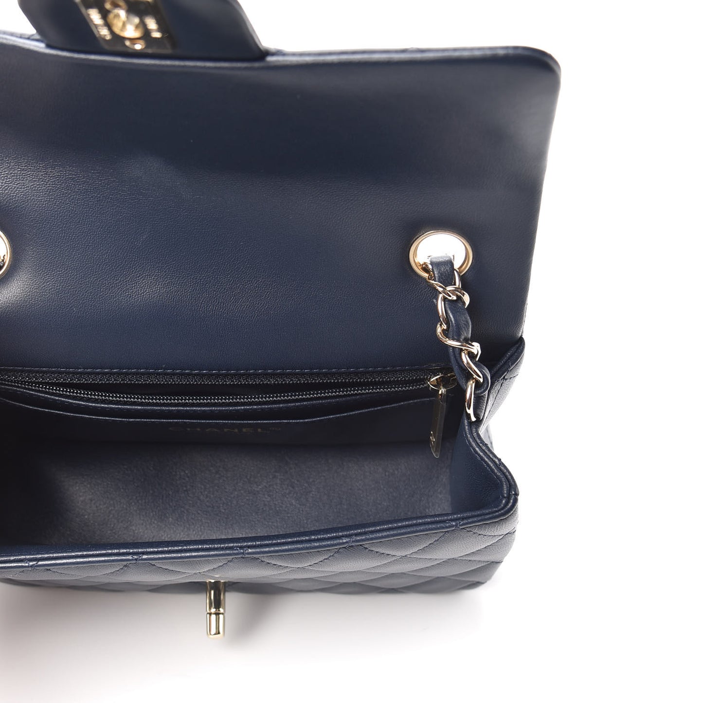 Lambskin Quilted Mini Rectangular Flap Dark Blue