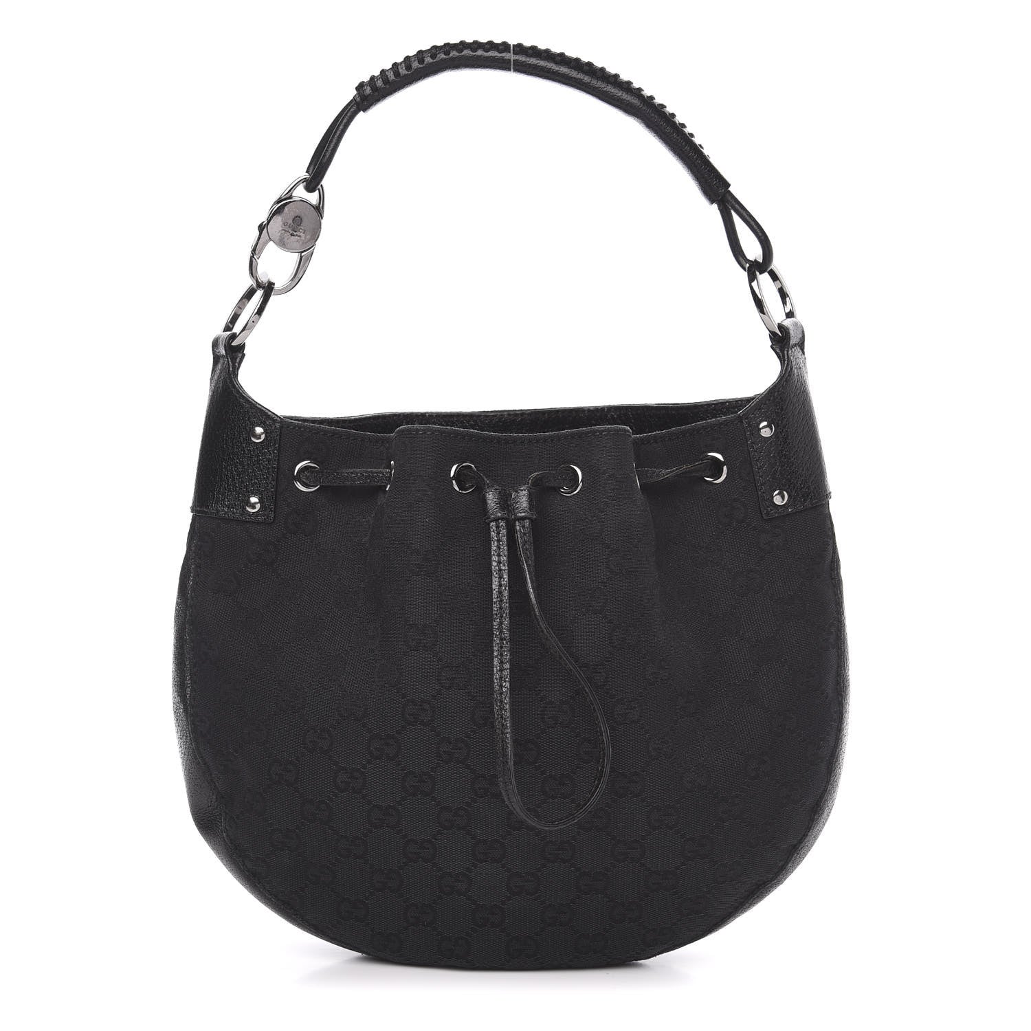 Gucci Monogram Drawstring Hobo Black 1 of 12