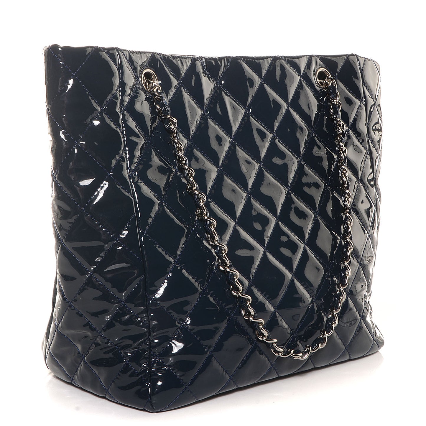 Patent Quilted Chic and Glitter Large Tote Navy Blue
