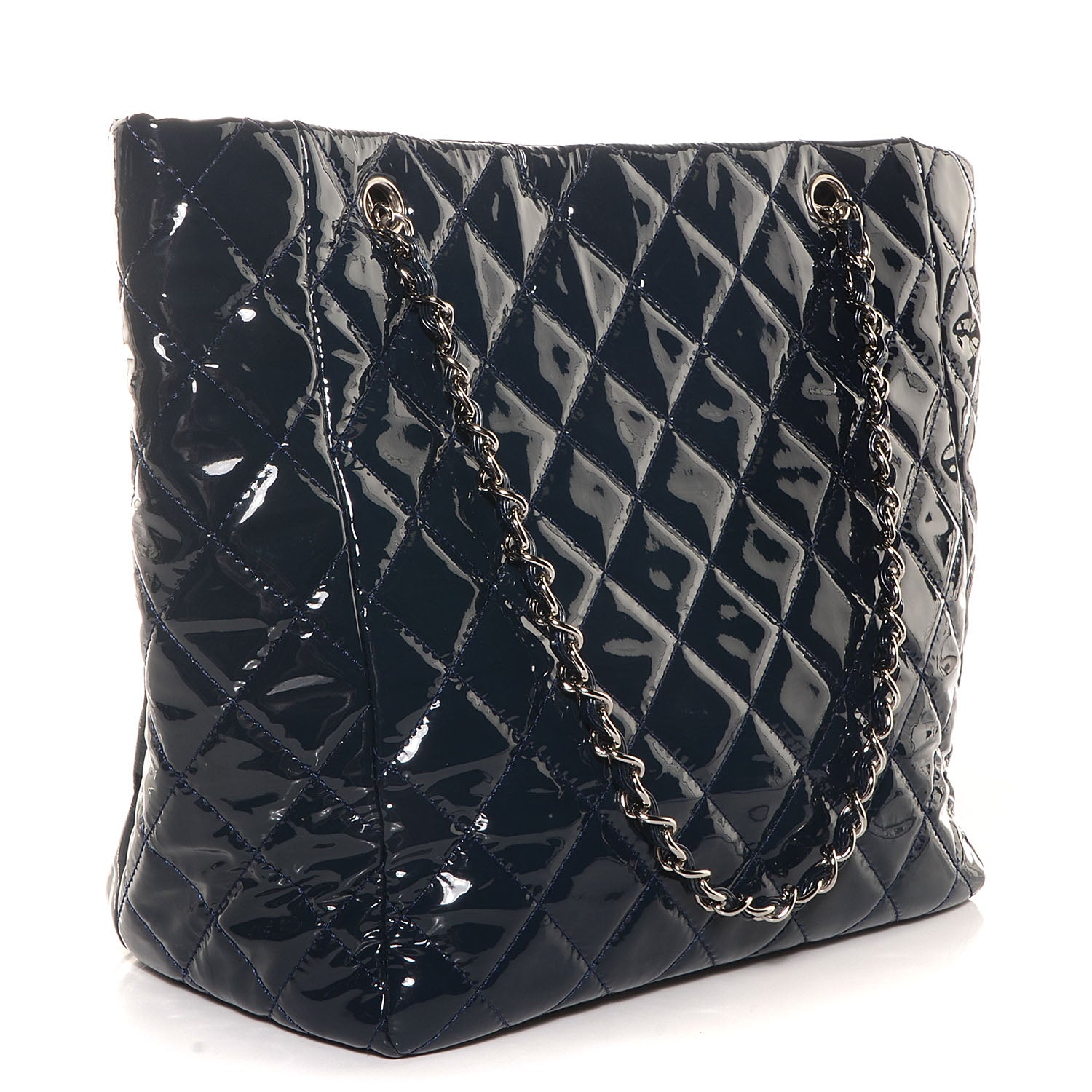 Chanel Patent Quilted Chic and Glitter Large Tote Navy Blue 3 of 7
