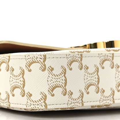 Celine Canvas Calfskin Triomphe Shoulder Bag White 8 of 10