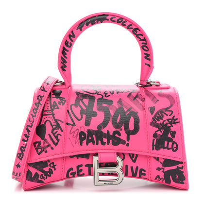 Balenciaga Smooth Calfskin Graffiti Hourglass Top Handle Bag XS Acid Fuchsia Black 1 of 9