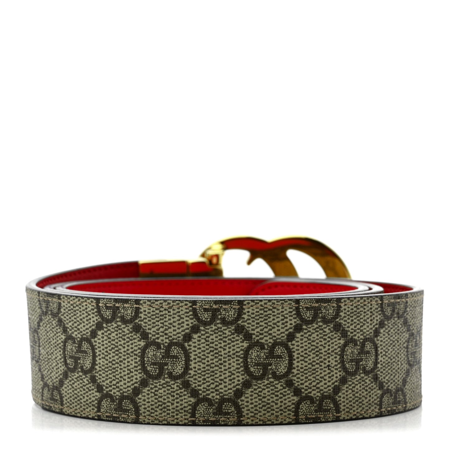 GG Supreme Monogram Plutone Calfskin Double G Reversible 37mm Belt 95 38 Beige Ebony New Cherry Red