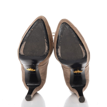 Prada Suede Lace Up Platform Ankle Boots 37.5 Taupe 7 of 13