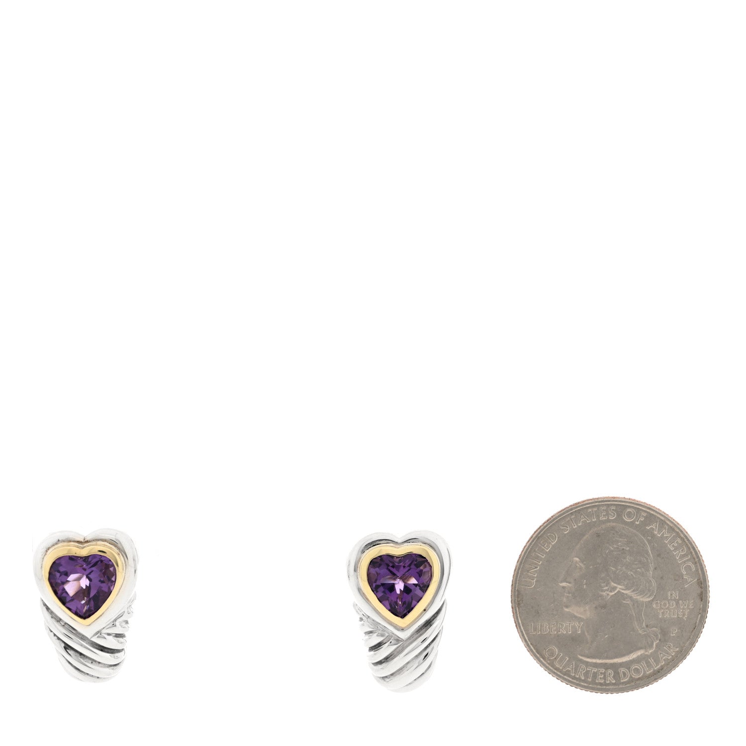 David Yurman Sterling Silver 14K Yellow Gold Amethyst Shrimp Heart Earrings 2 of 4