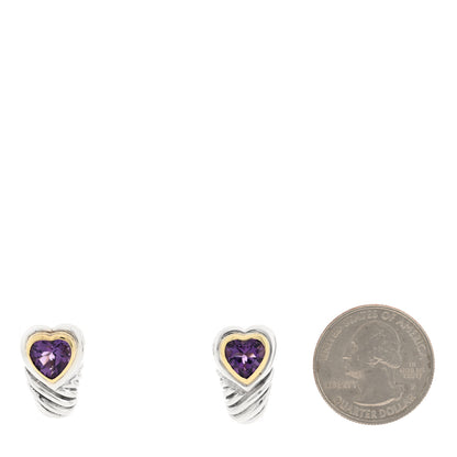 David Yurman Sterling Silver 14K Yellow Gold Amethyst Shrimp Heart Earrings 2 of 4