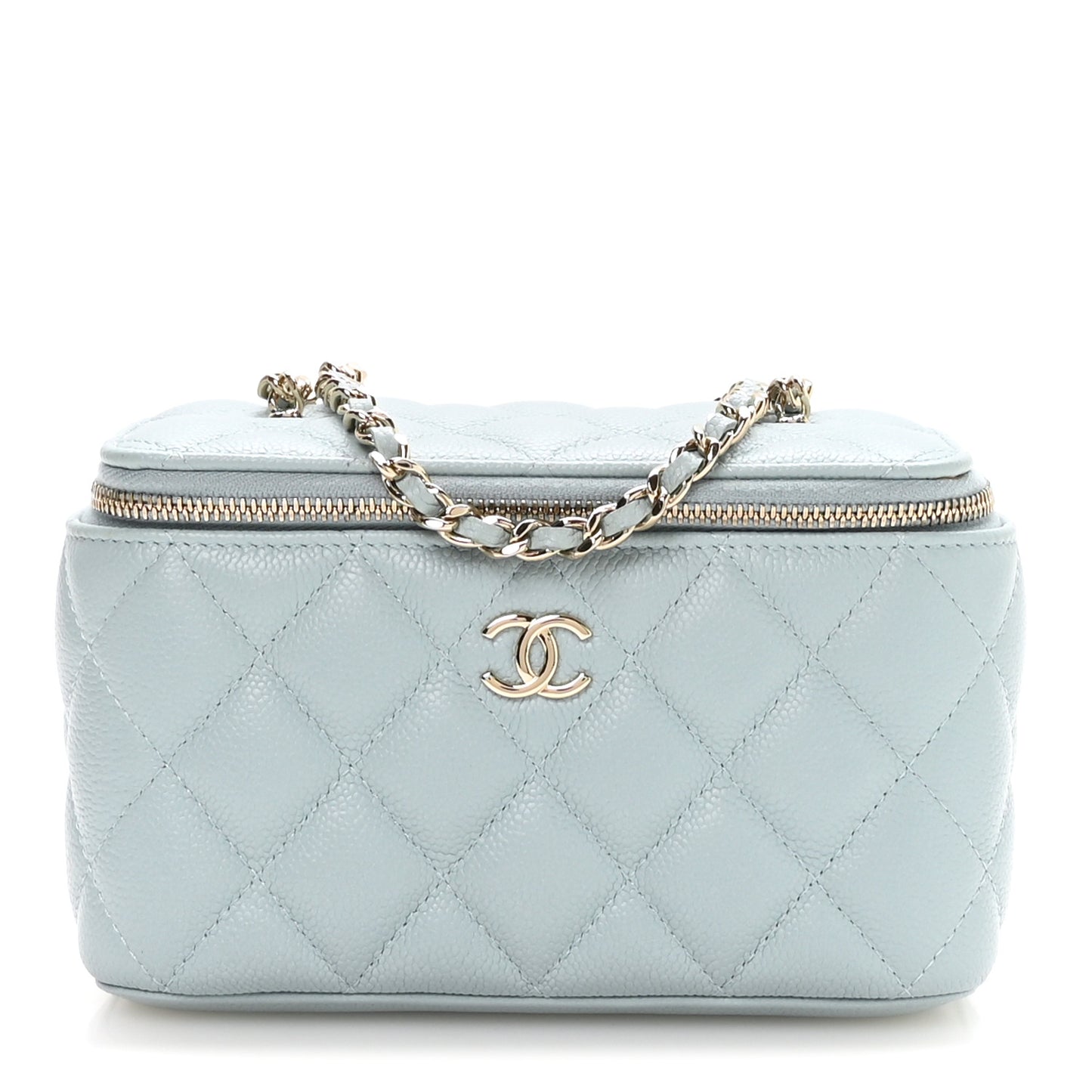 Caviar Quilted Small Tiny CC Vanity Case With Chain Light Blue Light Blue