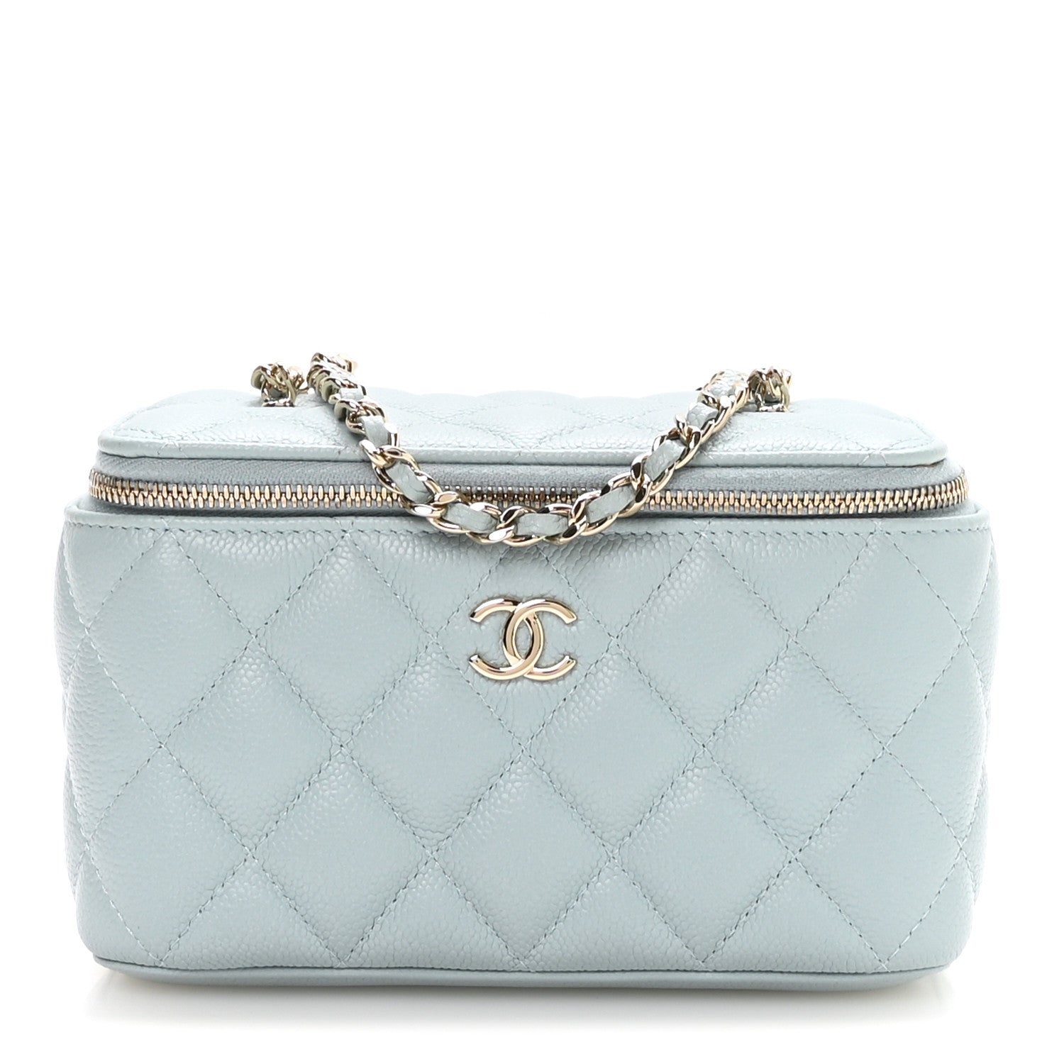 Chanel Caviar Quilted Small Tiny CC Vanity Case With Chain Light Blue Light Blue 1 of 12