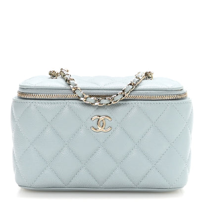Chanel Caviar Quilted Small Tiny CC Vanity Case With Chain Light Blue Light Blue 1 of 12