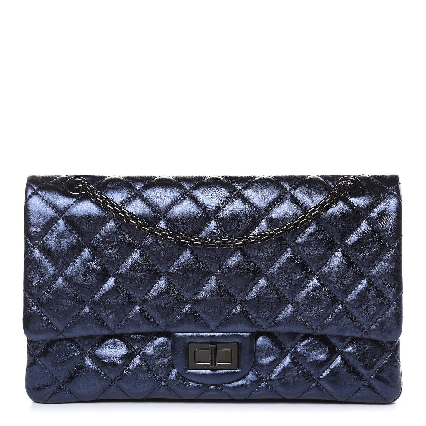 Metallic Aged Calfskin Quilted 2.55 Reissue 227 Flap Dark Navy Blue