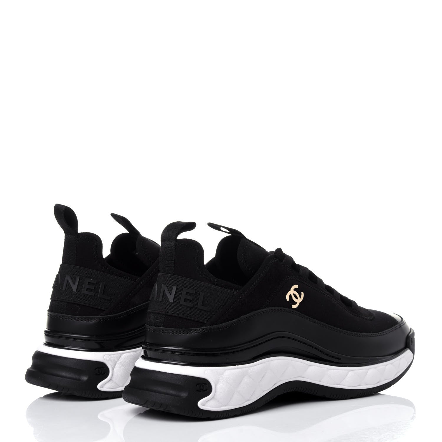 Chanel Velvet Calfskin Mixed Fibers CC Sneakers 38.5 Black 4 of 11