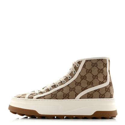 Gucci New Canvas GG Monogram Womens Tennis 1977 High Top 55mm Platform Sneakers 38.5 Beige Ebony Mystic White 1 of 12