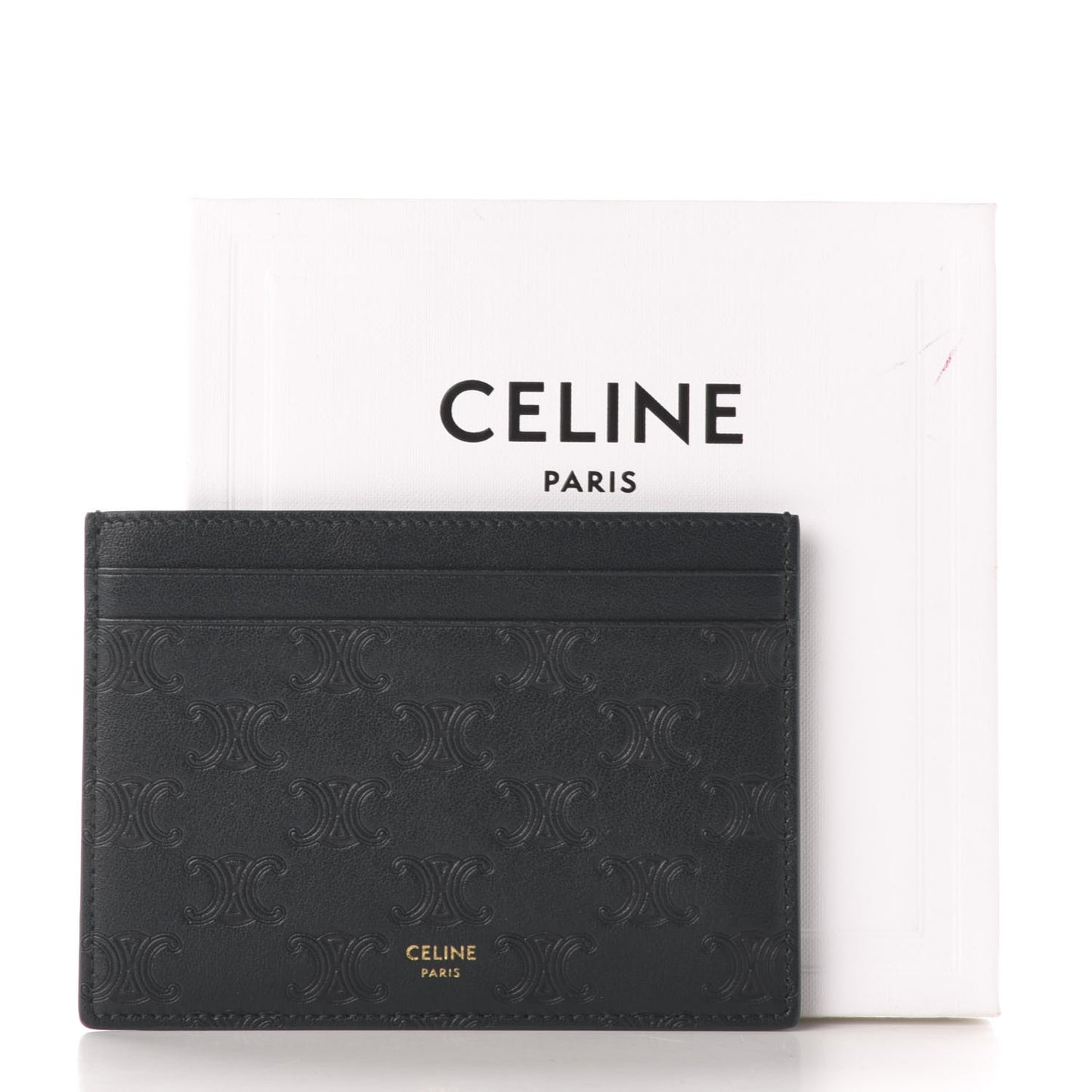 Smooth Calfskin Triomphe Embossed Card Holder Black