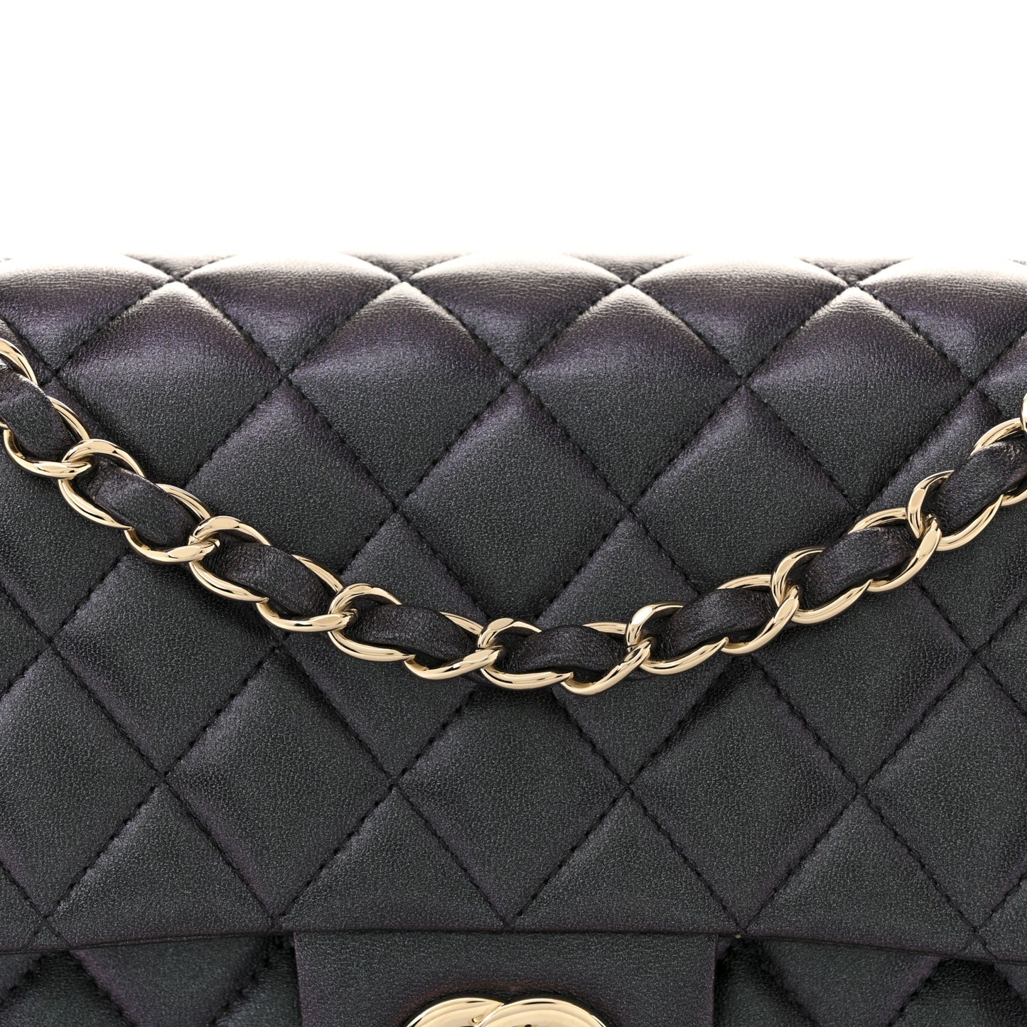 Iridescent Lambskin Quilted Medium Double Flap Black