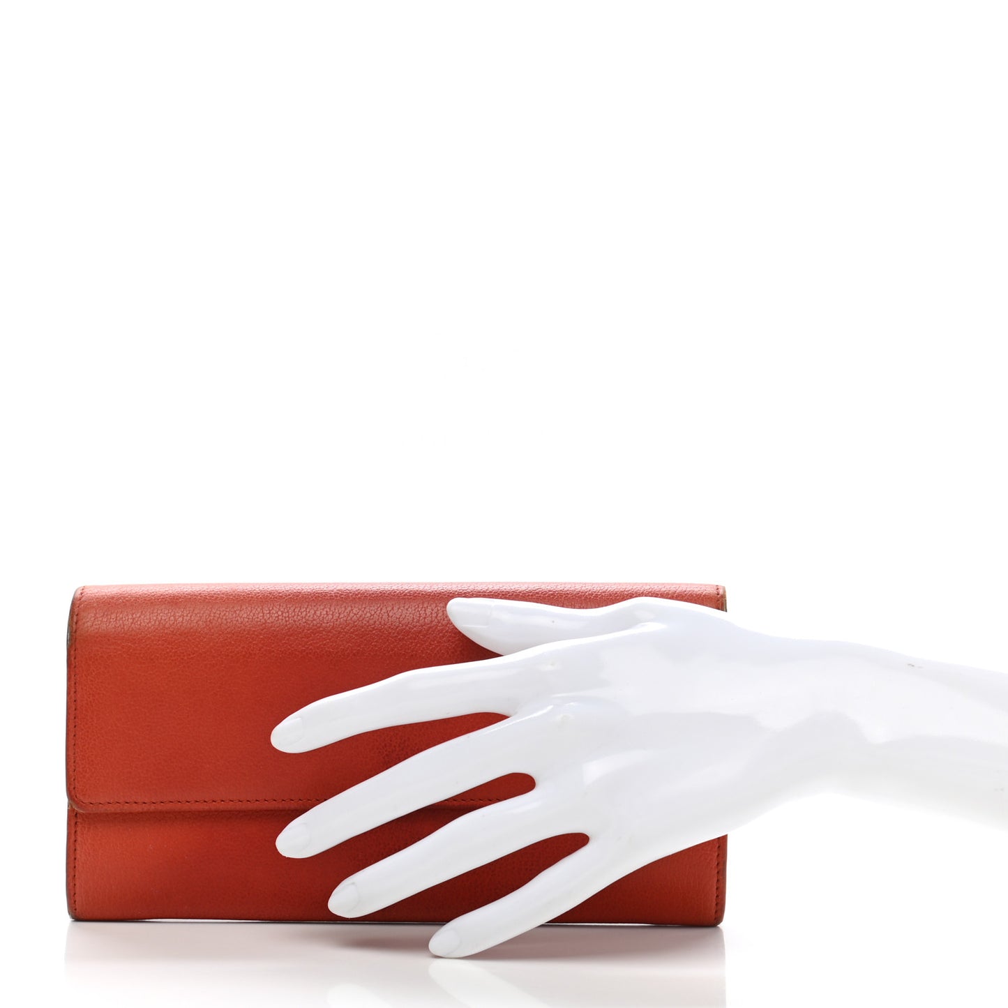 Goatskin Camellia Embossed Flap Wallet Red