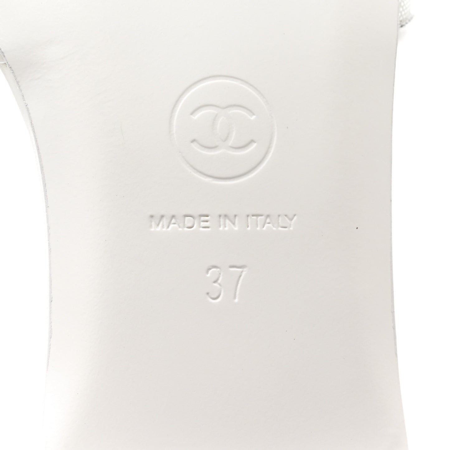 Mesh Patent Calfskin CC Mules 37 White