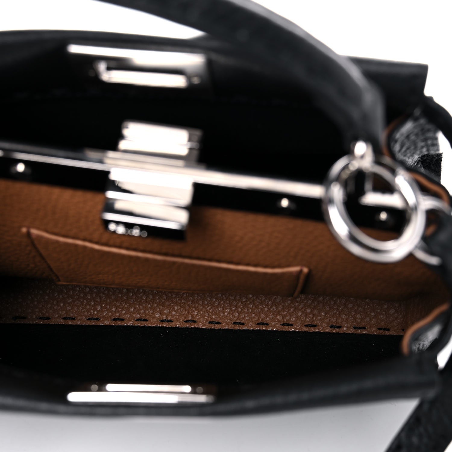 Fendi Cuoio Romano Selleria Bi-Color Mini Peekaboo Iconic Satchel Black Mou 6 of 10