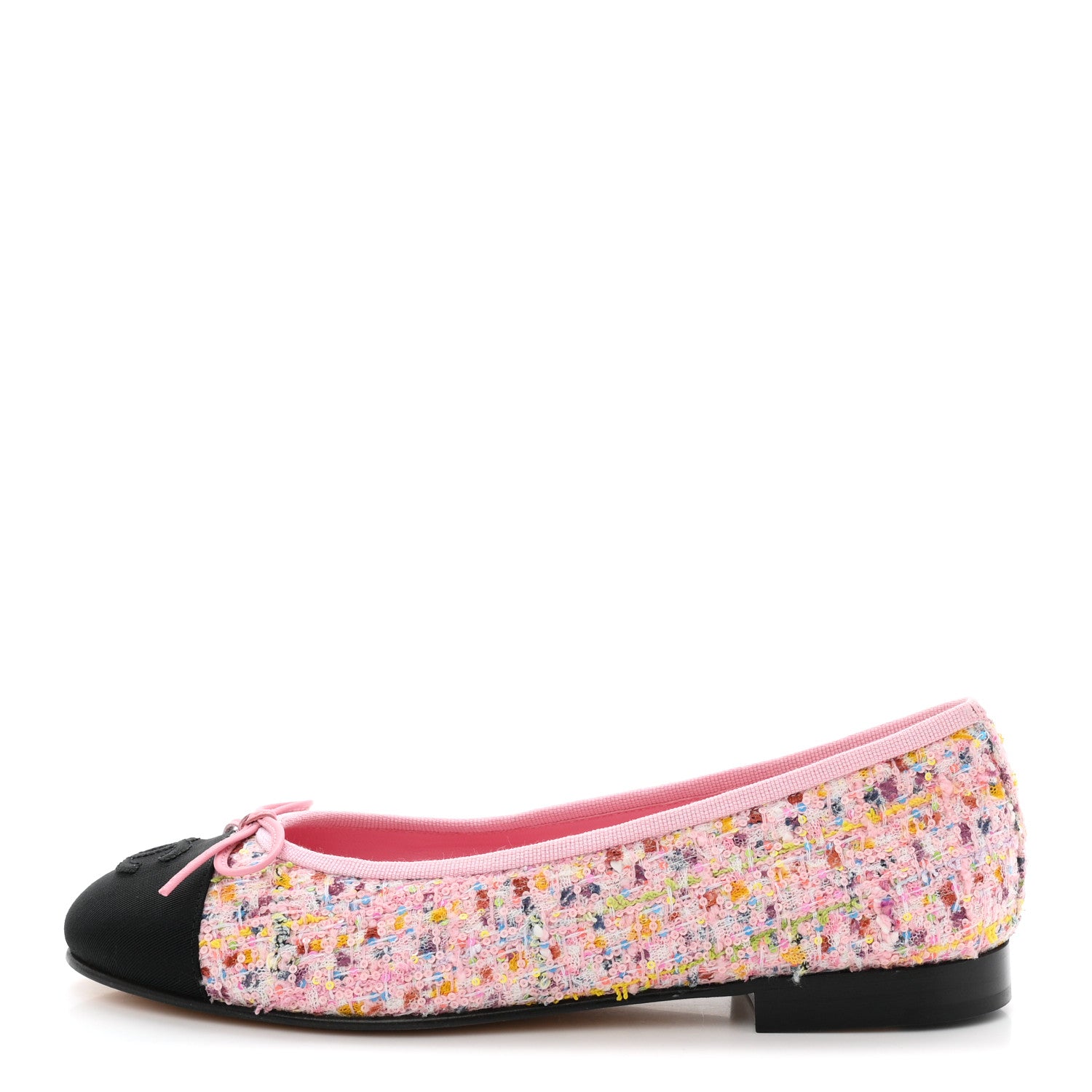 Chanel Tweed Sequin Grosgrain Cap Toe Ballet Flats 36.5 Light Pink Multicolor Black 1 of 9
