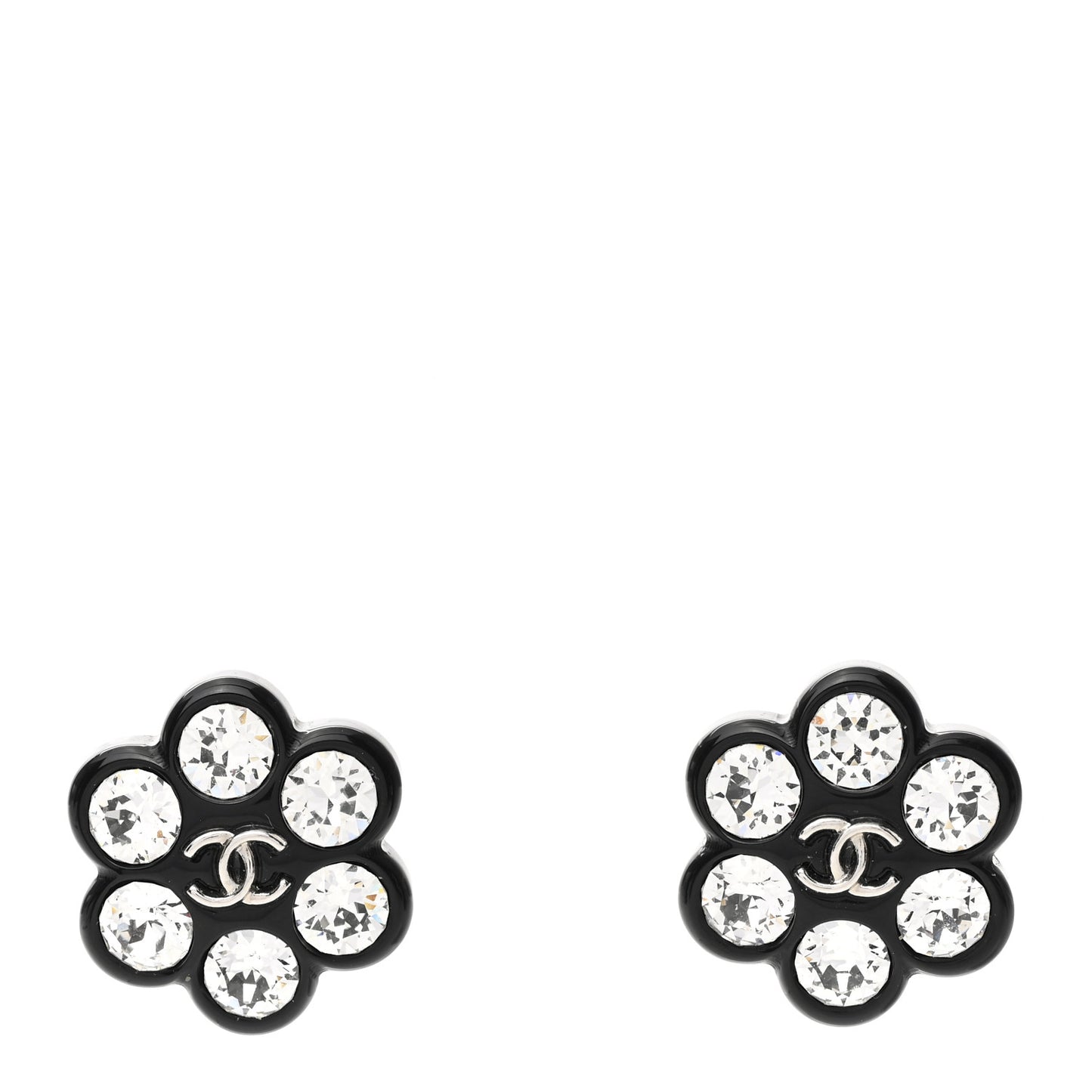 Resin Crystal CC Flower Earrings Black