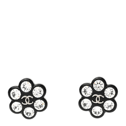 Chanel Resin Crystal CC Flower Earrings Black 1 of 5
