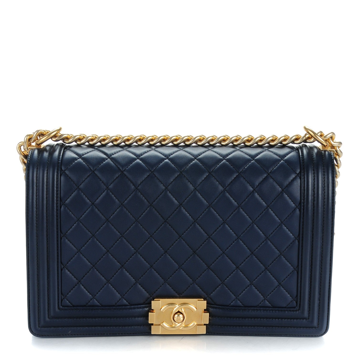 Chanel Lambskin Quilted New Medium Boy Flap Dark Navy Blue 1 of 8