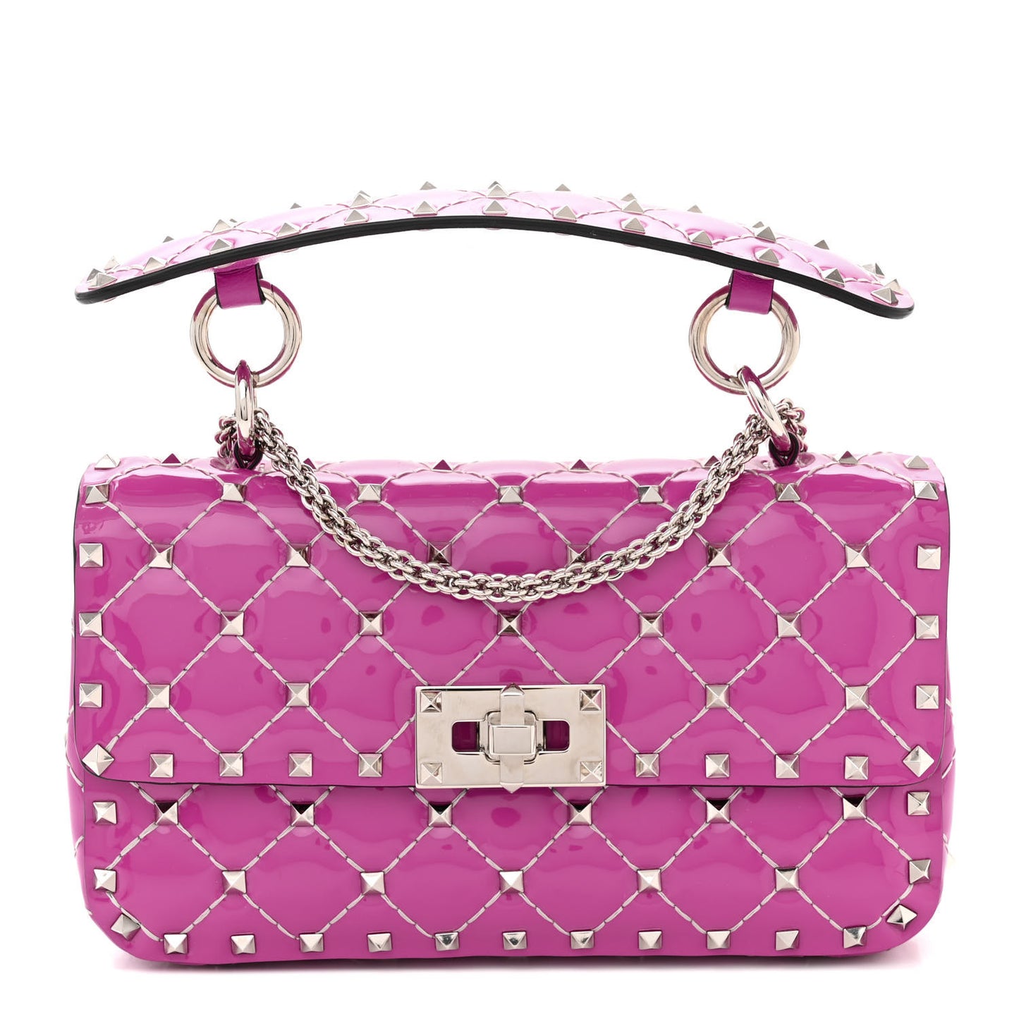 Patent Small Rockstud Spike Shoulder Bag Radiant Orchid