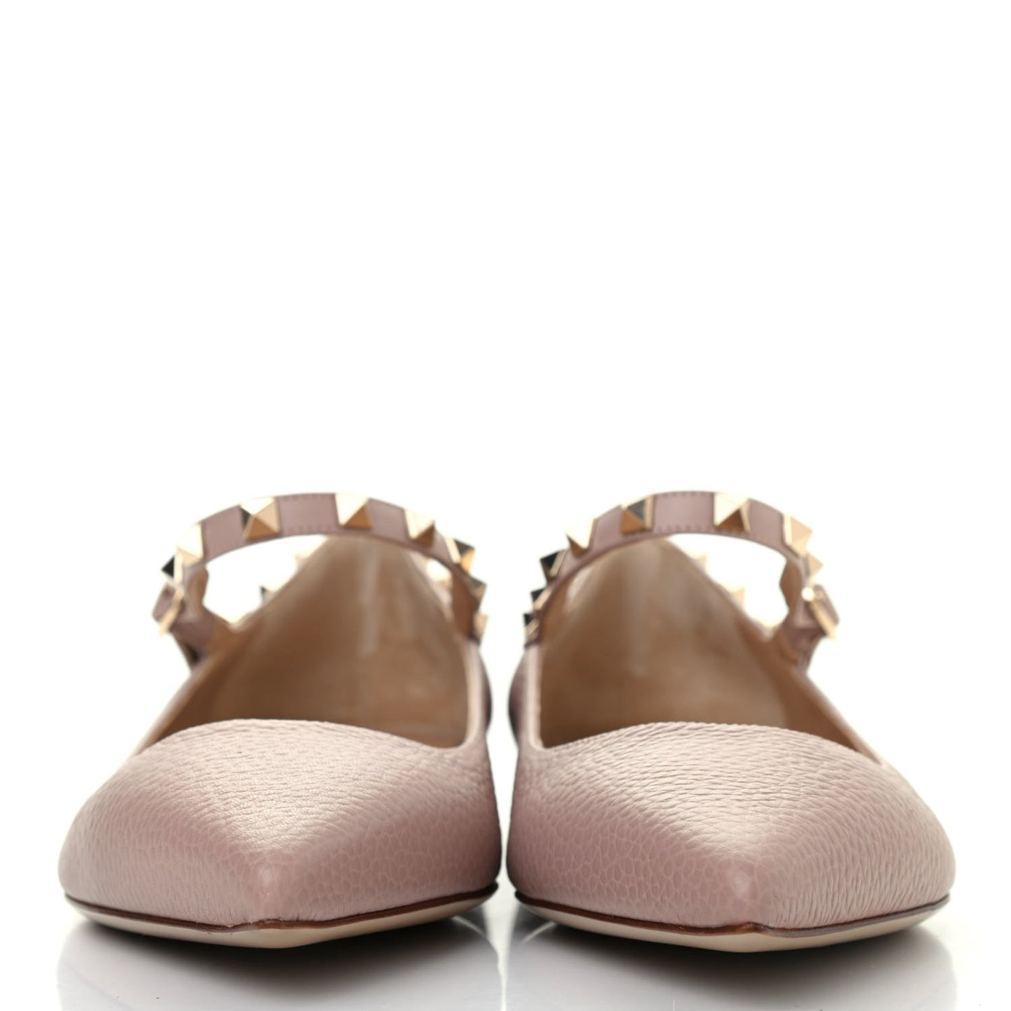 Pebbled Calfskin Rockstud Ankle Strap Ballerina Flats 39.5 Poudre