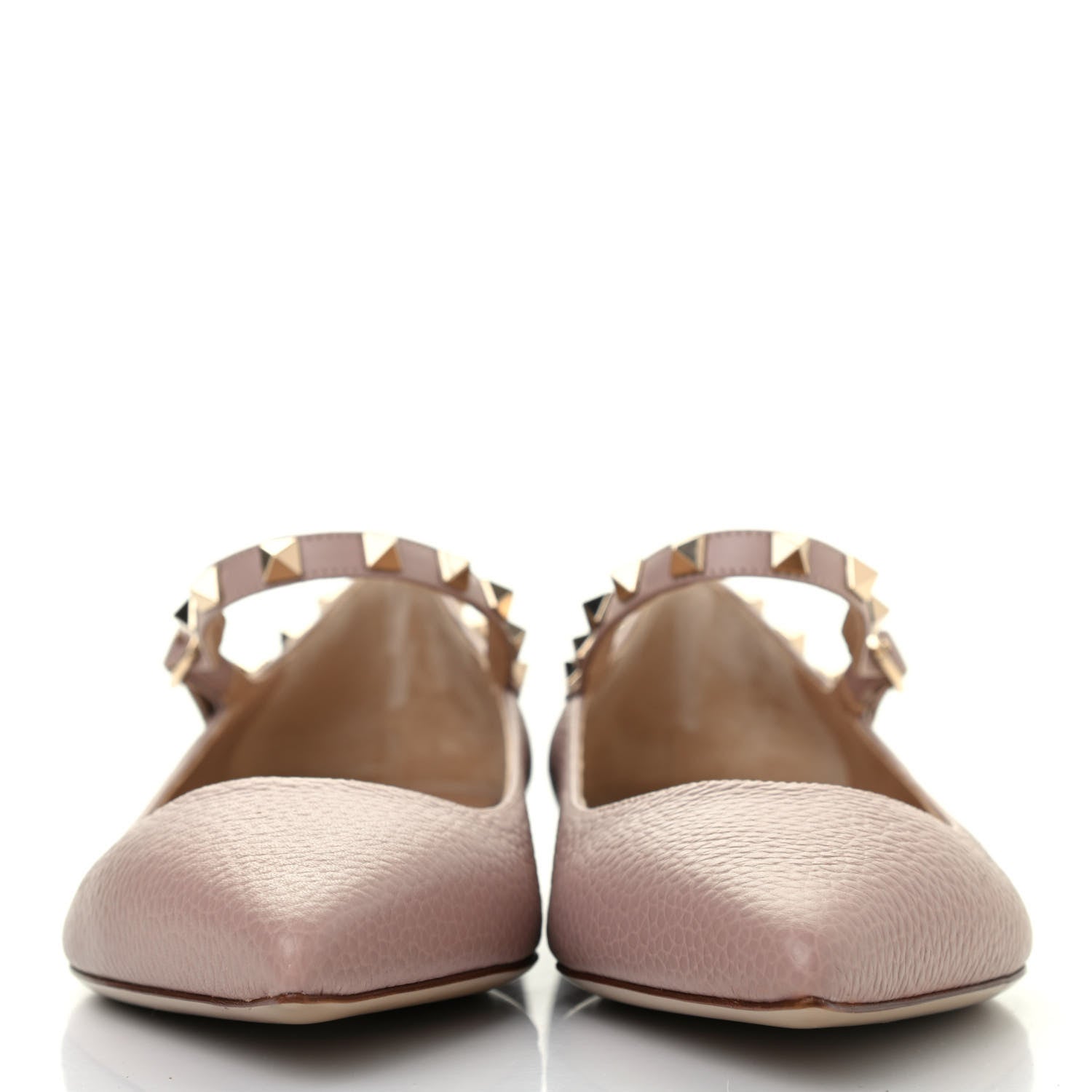 Valentino Garavani Pebbled Calfskin Rockstud Ankle Strap Ballerina Flats 39.5 Poudre 2 of 4