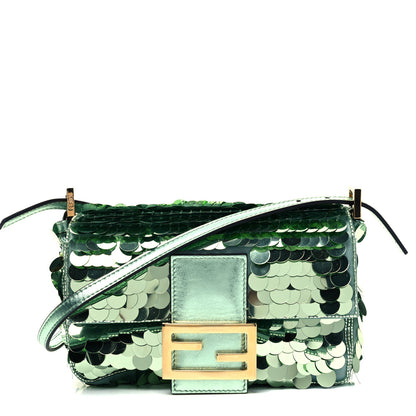 Fendi Satin Paillettes Catalan Mirror Mini Baguette 1997 Green 1 of 8