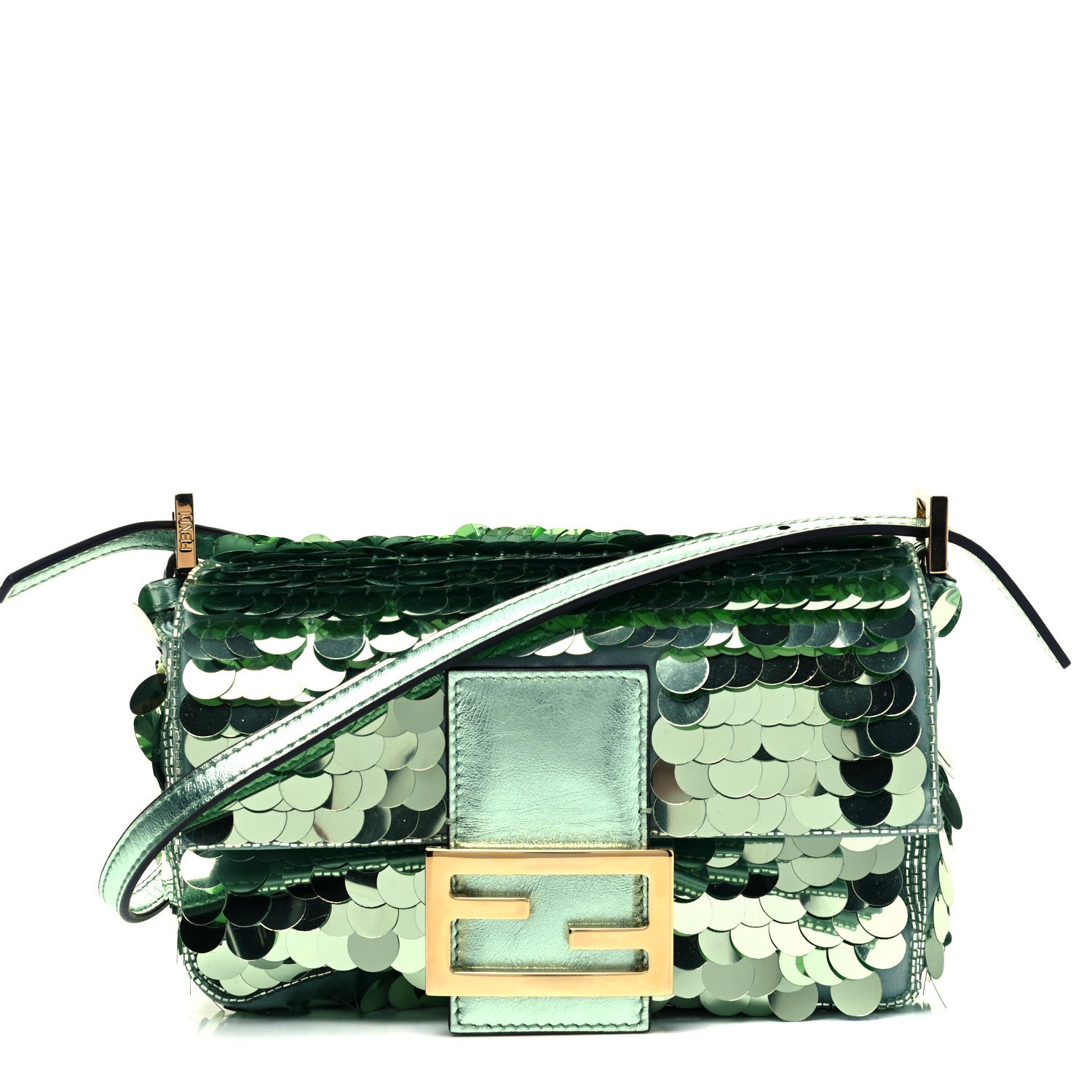 Fendi Satin Paillettes Catalan Mirror Mini Baguette 1997 Green 1 of 8