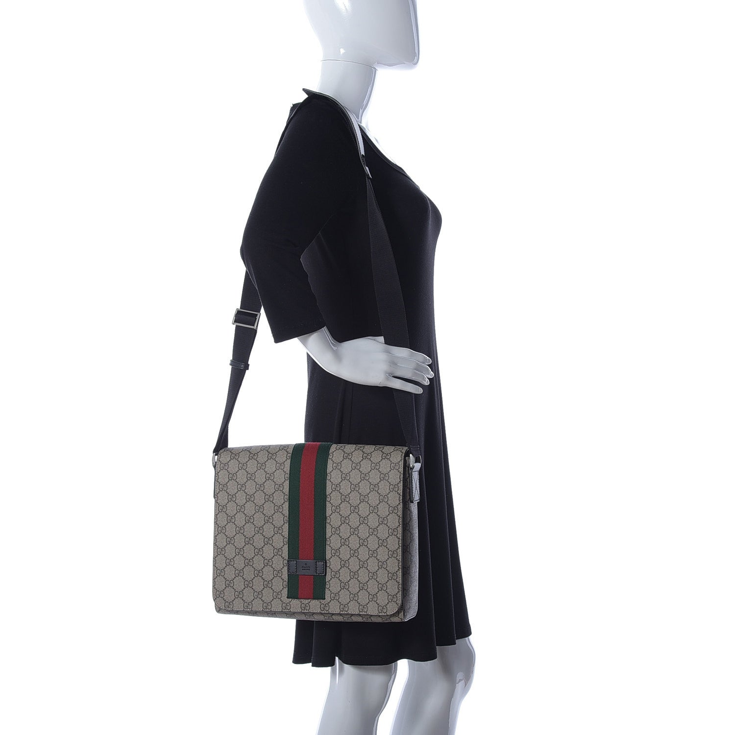 Gucci GG Supreme Monogram Web Flap Messenger Bag Black 2 of 8