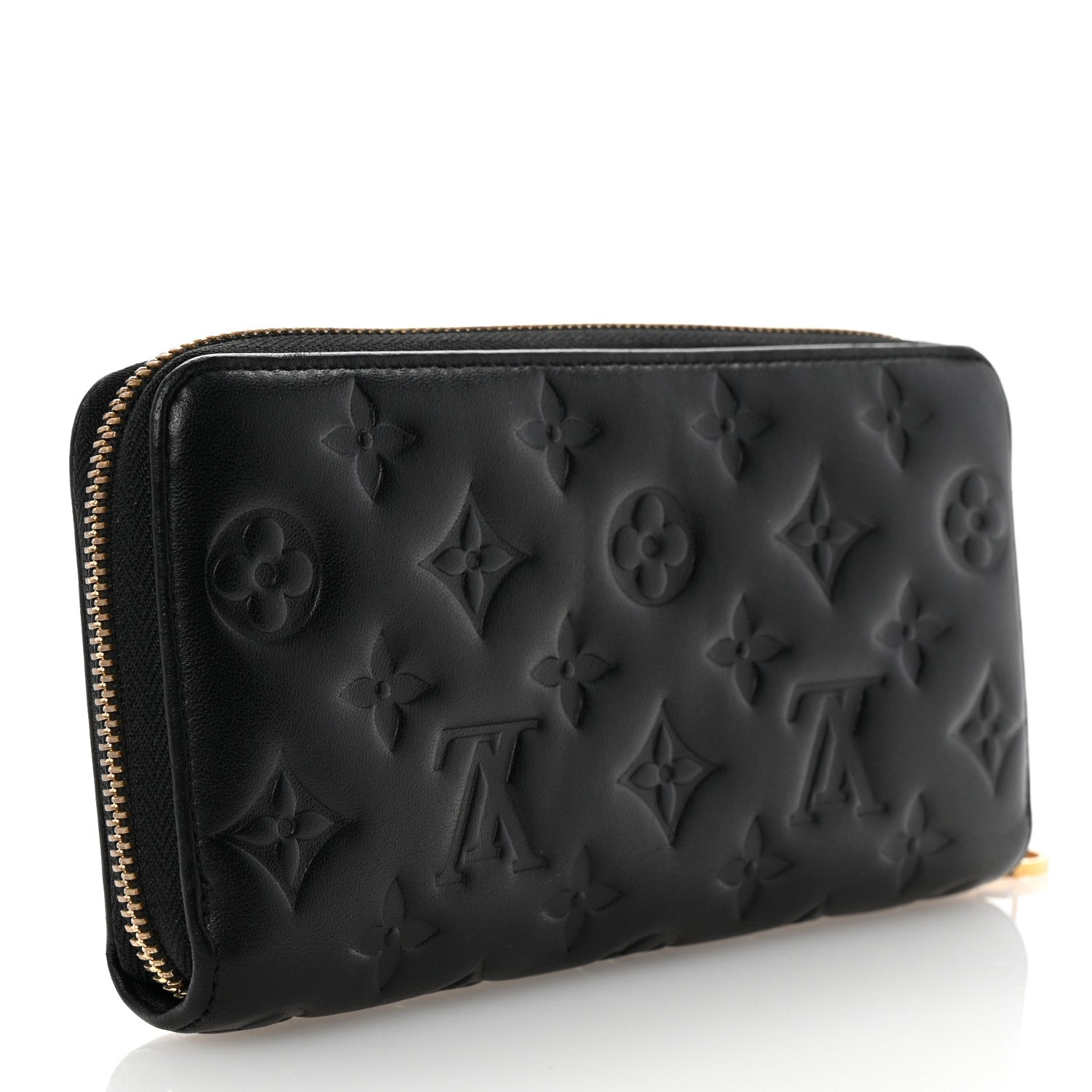 Louis Vuitton Lambskin Embossed Monogram Coussin Zippy Wallet Black 3 of 6