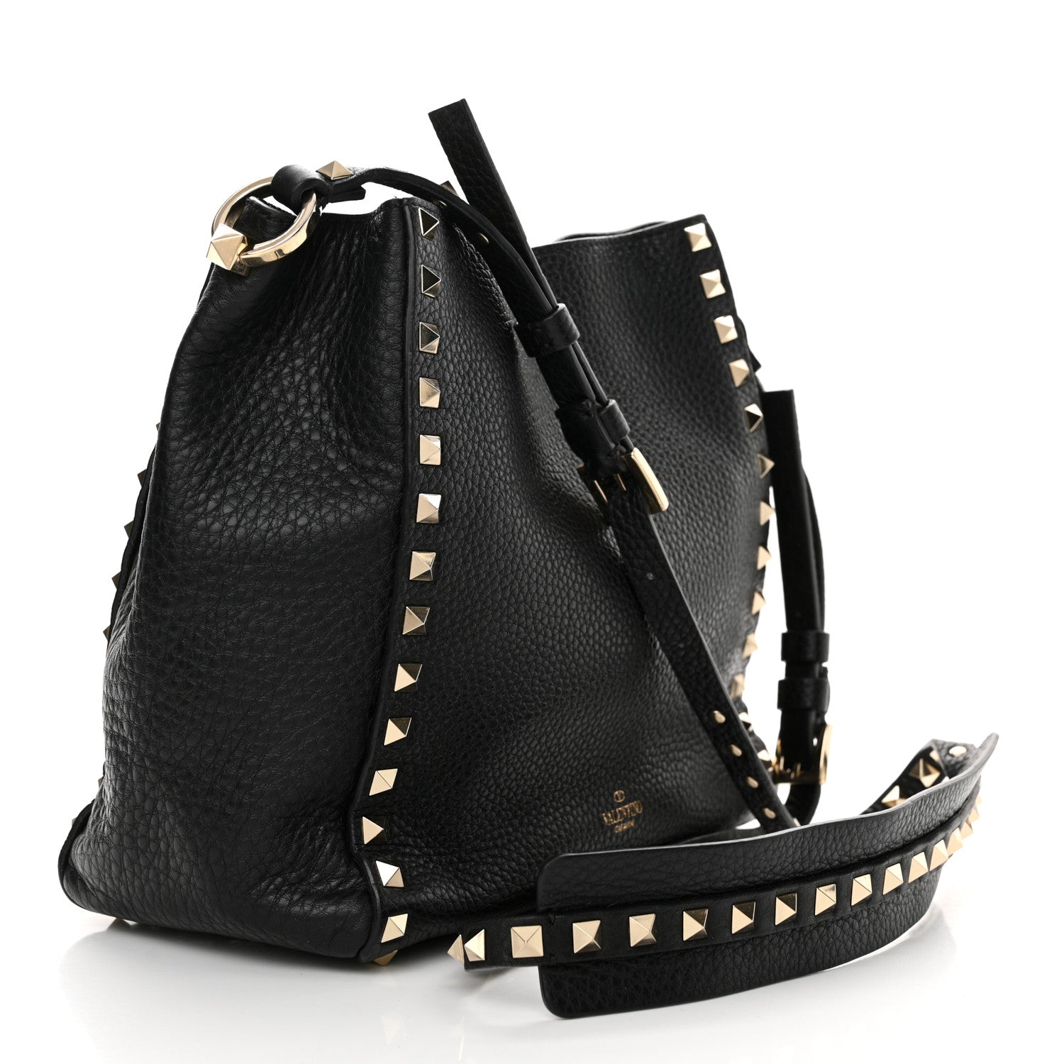 Valentino Garavani Grained Calfskin Rockstud Bucket Bag Black 4 of 12