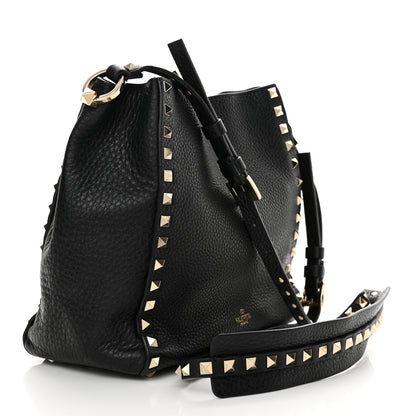 Valentino Garavani Grained Calfskin Rockstud Bucket Bag Black 4 of 12