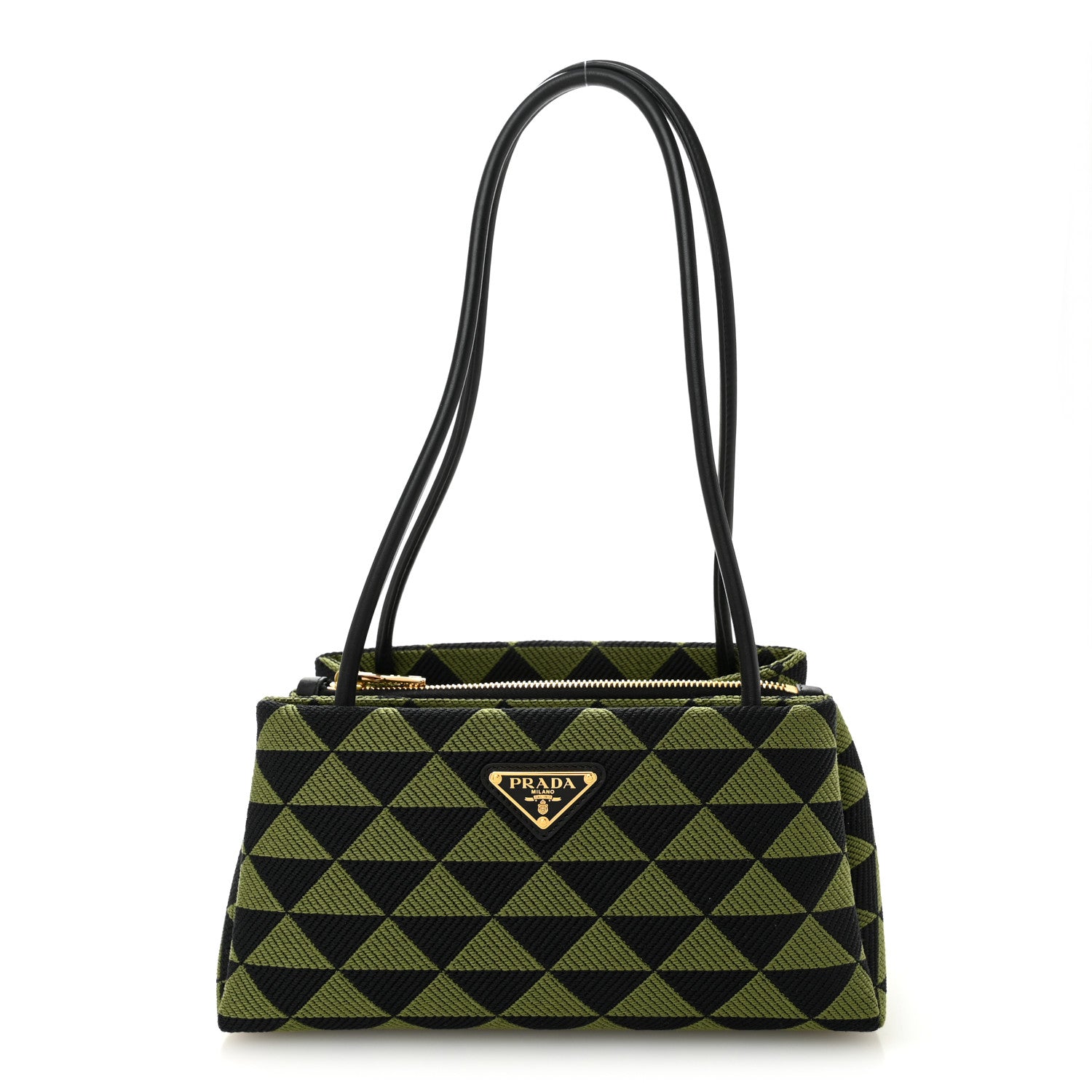 Prada Jacquard Triangolo Symbole Embroidered Small Shoulder Bag Black Edera 1 of 12