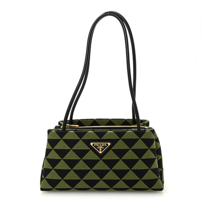 Prada Jacquard Triangolo Symbole Embroidered Small Shoulder Bag Black Edera 1 of 12