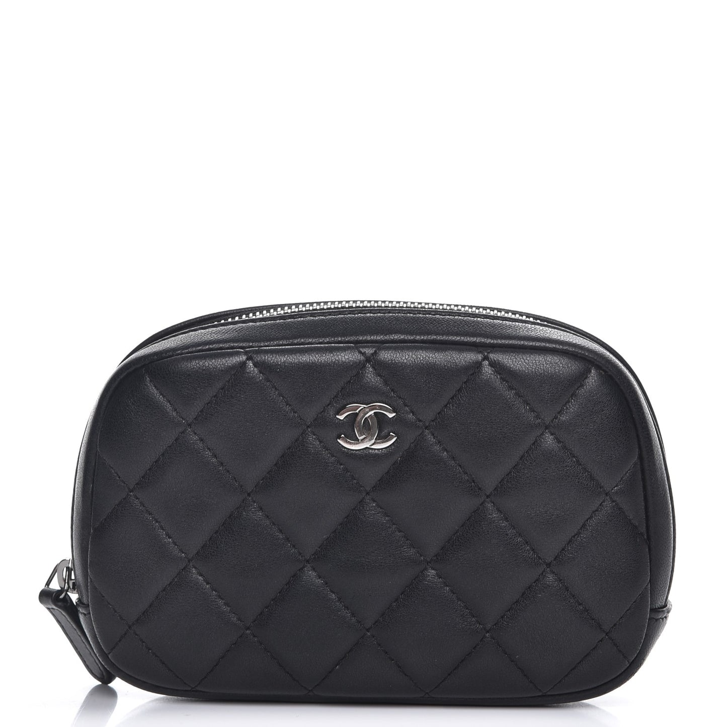 Lambskin Quilted Small Curvy Pouch Cosmetic Case Black