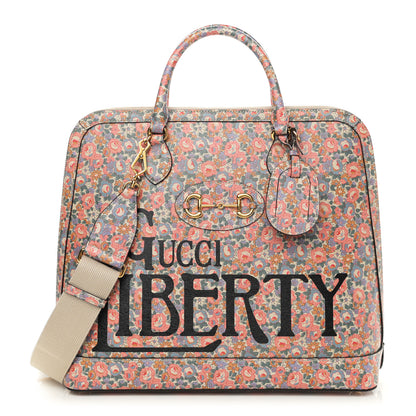 Gucci X LIBERTY OF LONDON Calfskin Floral Fawn Print Horsebit 1955 Duffle Bag Perfect Pink Ivory 1 of 11