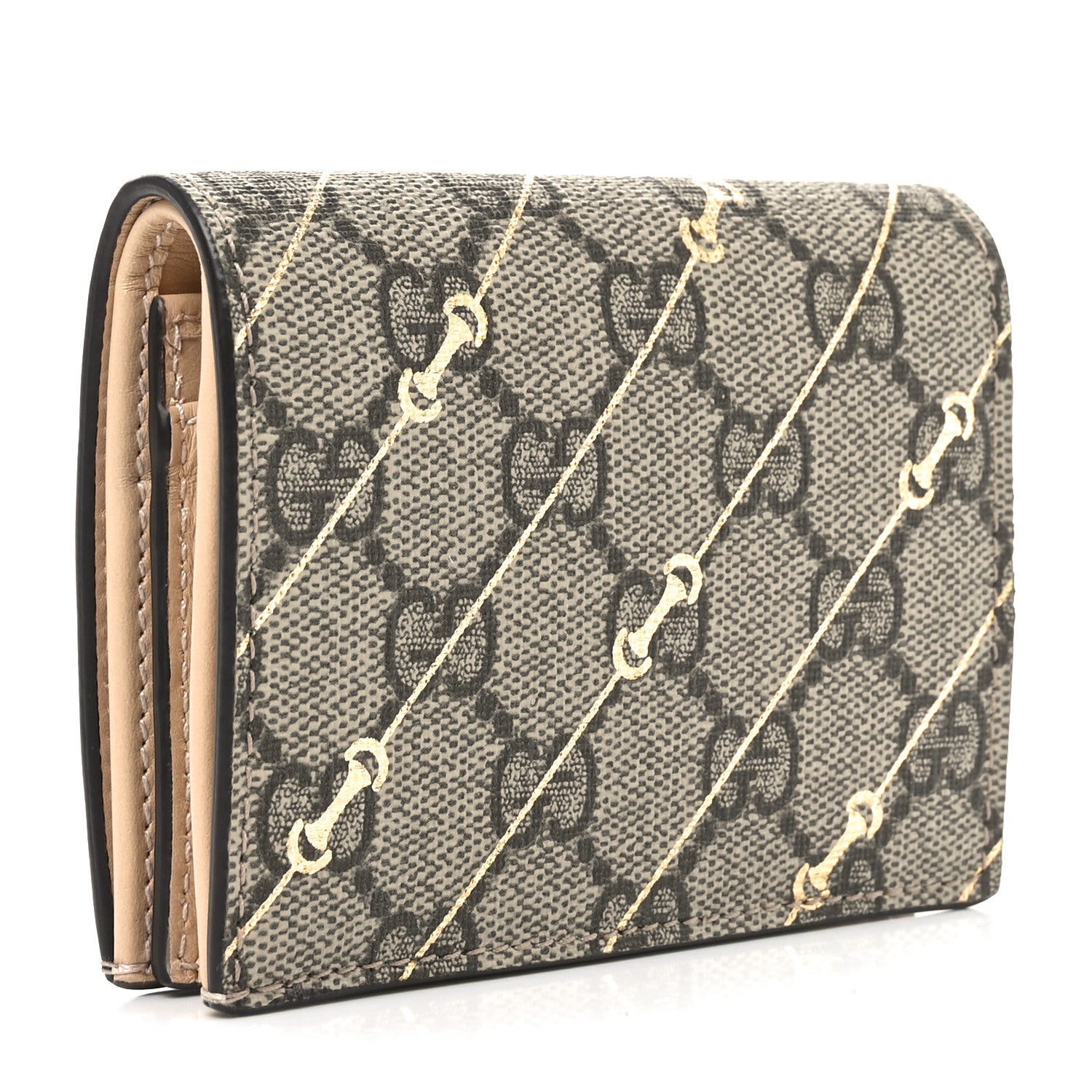 Gucci GG Supreme Monogram Calfskin Horsebit Print Card Case Beige Ebony Light Pink 3 of 8