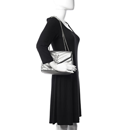 Saint Laurent Metallic Calfskin Y Quilted Monogram Small Loulou Chain Satchel Silver 2 of 10