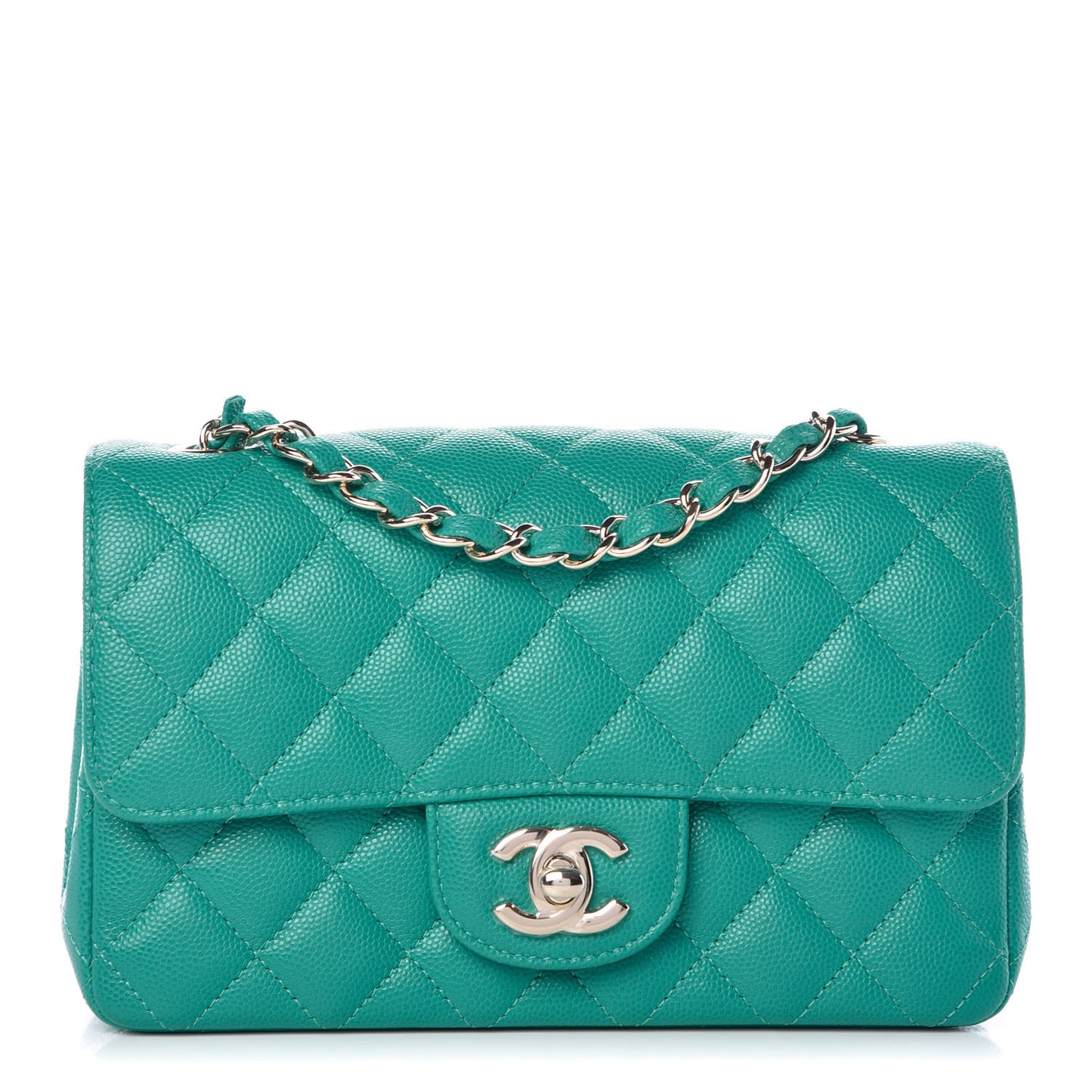 Caviar Quilted Mini Rectangular Flap Turquoise