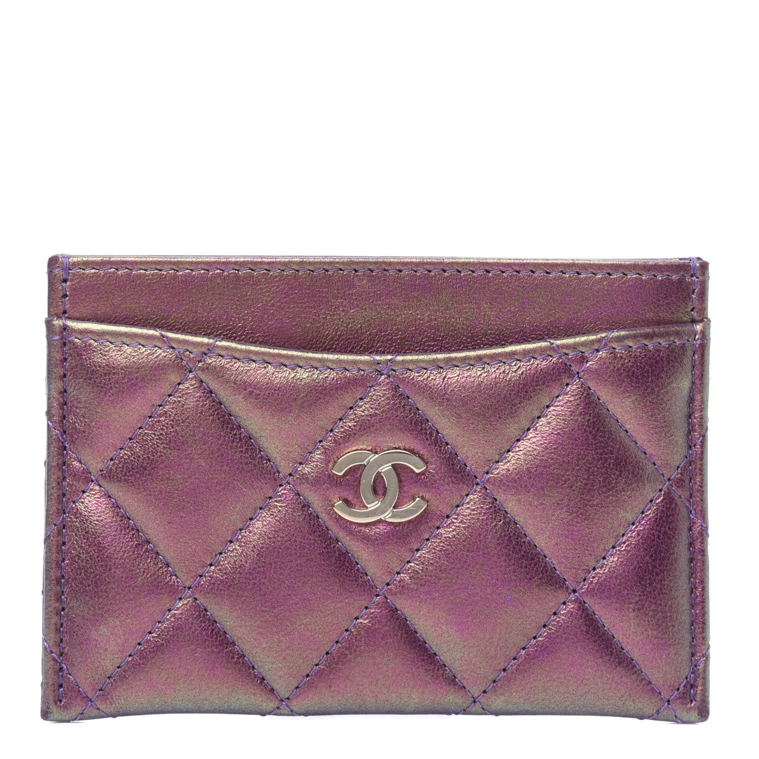 Chanel Iridescent Lambskin Quilted Card Holder Purple 1 of 14