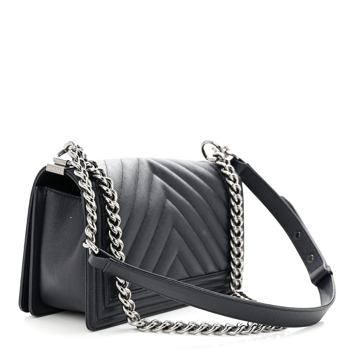 Chanel Caviar Chevron Quilted Medium Boy Flap Navy 3 of 11