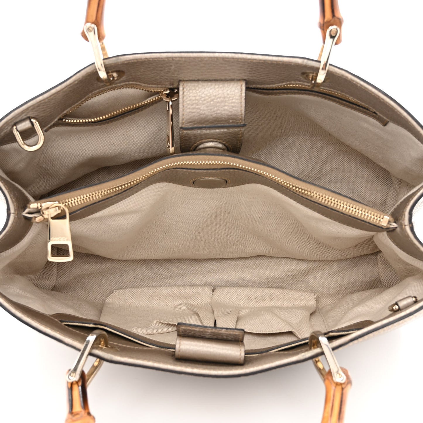 Metallic Pebbled Calfskin Medium Bamboo Shopper Tote Golden Beige